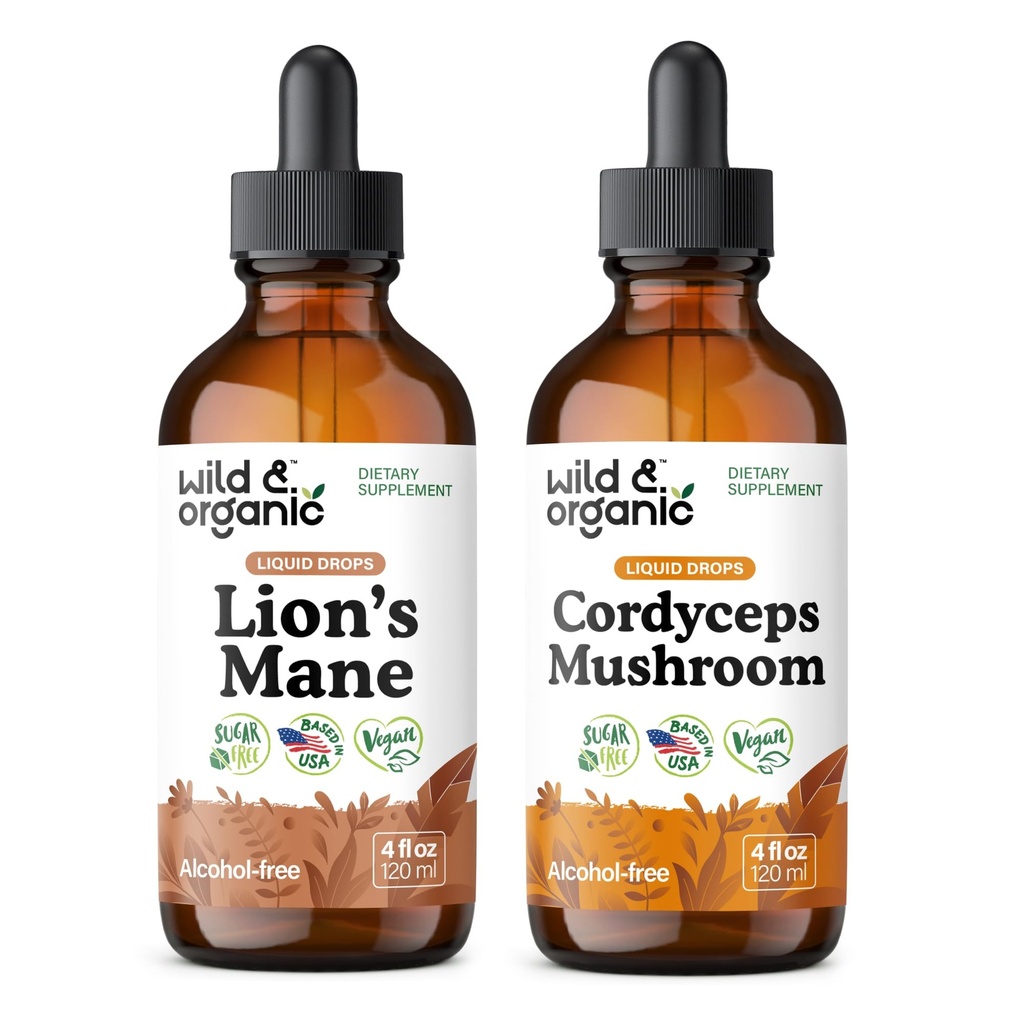 Wild & Organic Lions Mane Tinktur 4 fl oz & Cordyceps Tinktur 4 fl oz