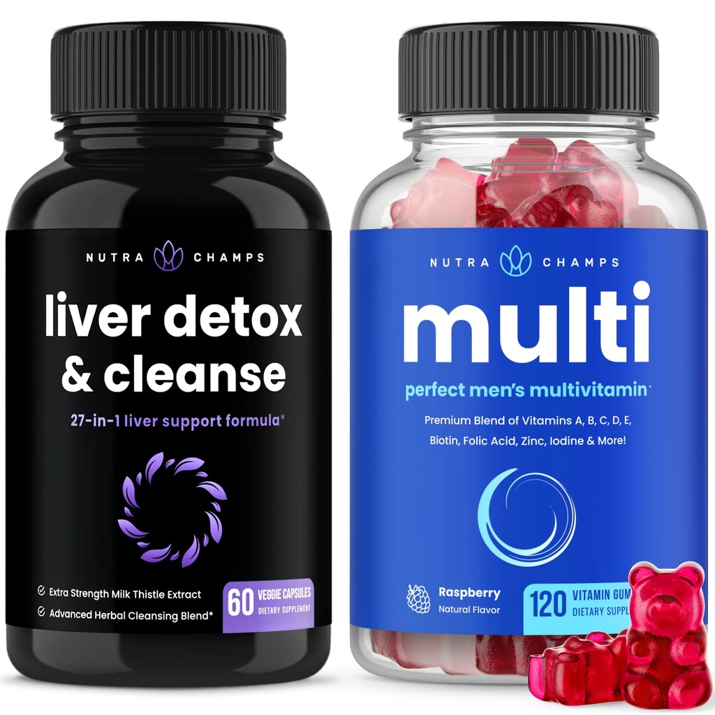 NutraChamps lever rense Detox kapsler og (2 - Pack) mænds Multivitamin Gummies Bundle