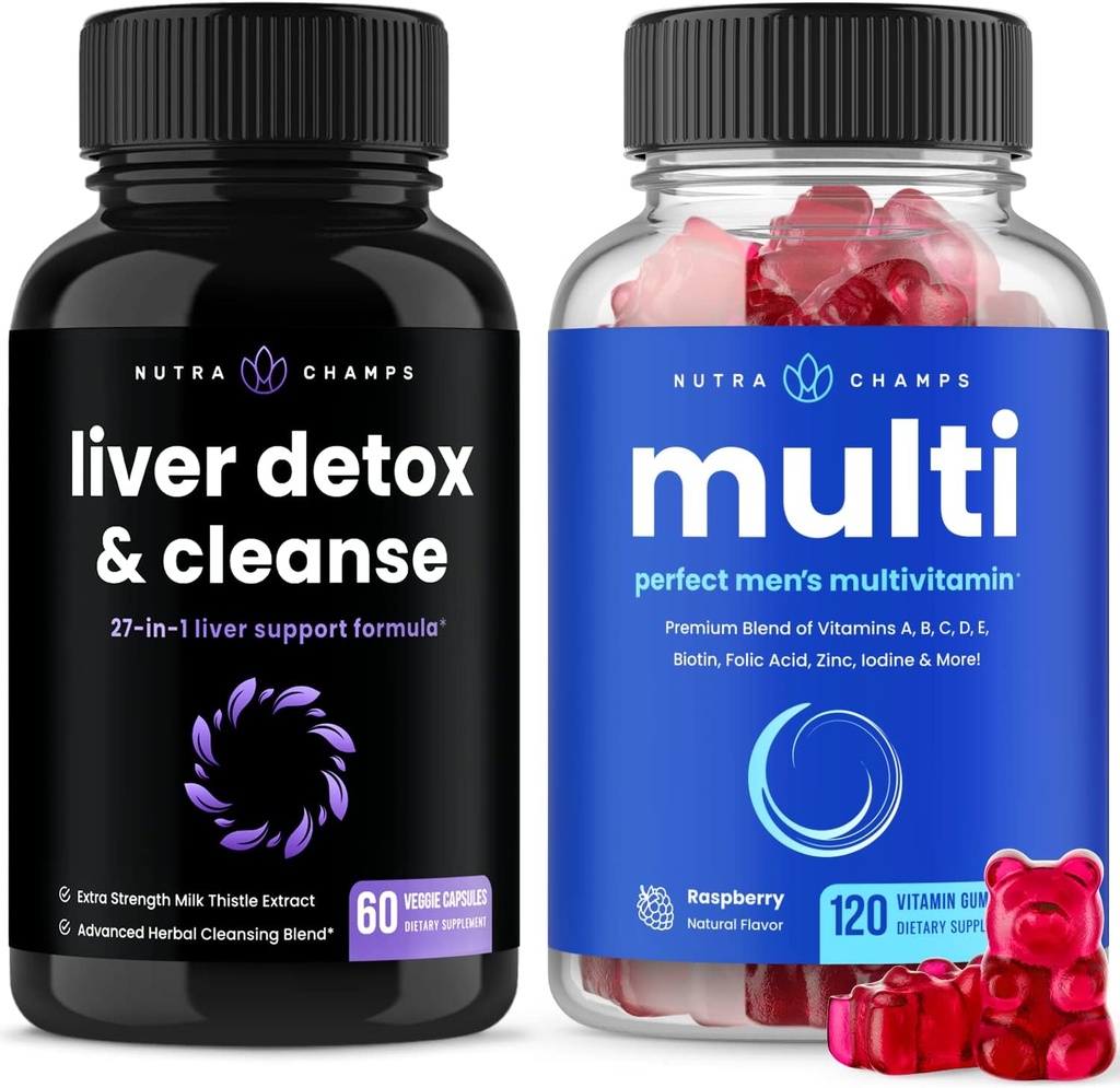 NutraChamps lever rense Detox kapsler og (2 - Pack) mænds Multivitamin Gummies Bundle