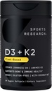 Sport Forskning Vegan Vitamin D3 + K2 Supplement med Organic Coconut Oil - 5000iu Vitamin D med 100mcg Mk7 Vitamin K - Understøtter Calcium til stærkere knogler og immunforsvar - 30 Softgels for voksne