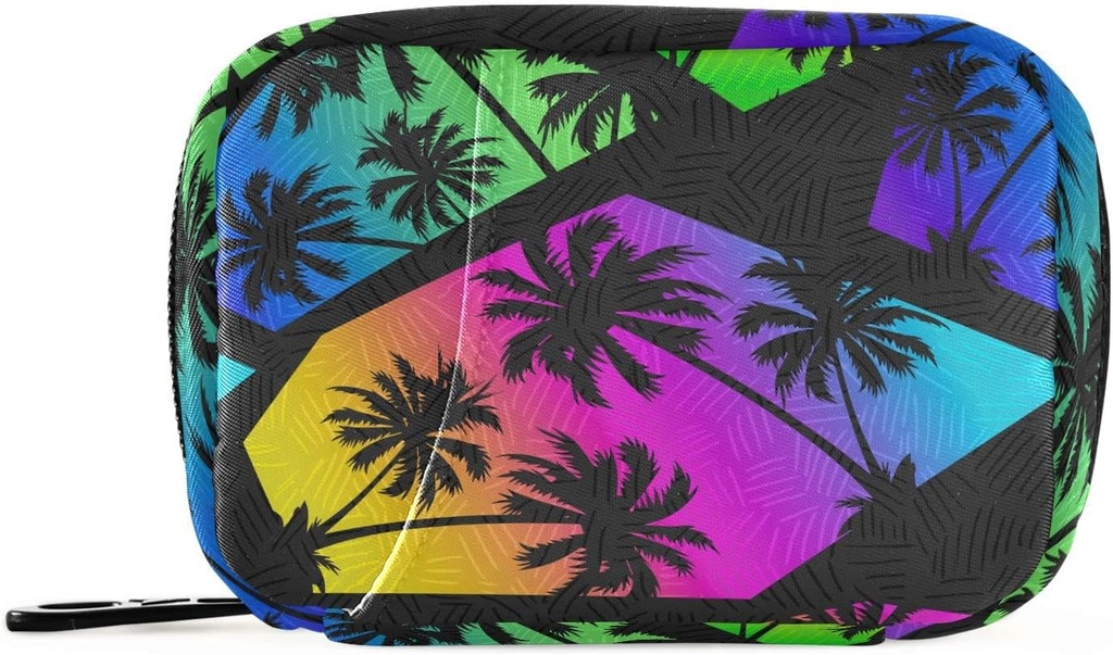 Pill Box Farverige Geometri Palm Træer 7 Dag Pill sag Rejse Pill Organizer Bag med lynlås Portable ugentlige Vitamin Medicin Supplement Holder Pouch Bag