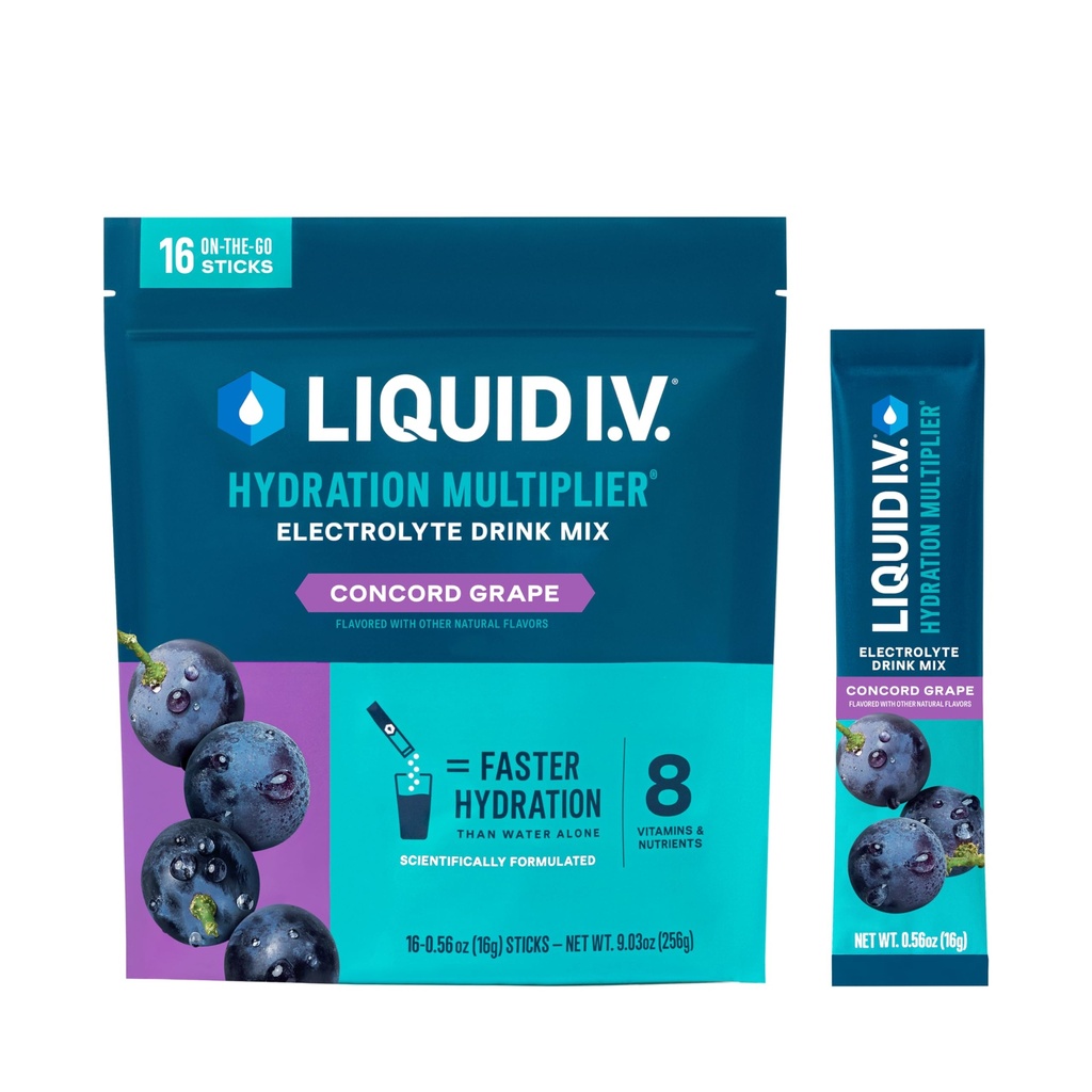 Liquid I.V. ® Hydration Multiplier - Concord Grape Name 124; Electrolyte Powder Drink Mix # 124; 1 pakke (16 Servere)
