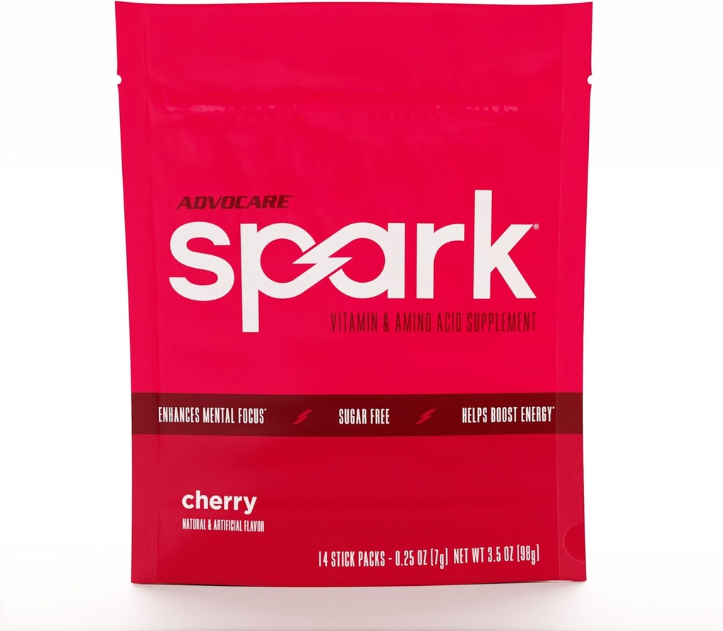 AdvoCare Spark - Energy Drink Mix - Vitamin & Amino Acid Supplement - Supports Energy & Focus* - Portable Immune Support* - Sugar-Free - Cherry, 14 Stick Packs (3.5 oz)