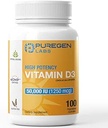Puregen Labs Vitamin D3 50. 000 IE (1250 mcg) 100 Uger Supply for Sund Muskel Funktion, og immunstøtte, Non- GMO, Gluten Free 100 Vegetabilske kapsler