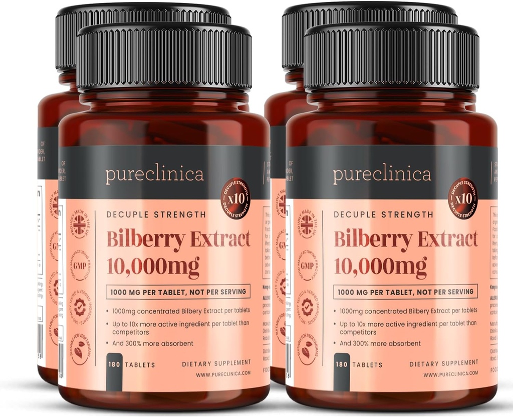 Bilberry Extract 10,000mg x 720 tabletter (4 flasker) - 10 X flere anthocyanidin per tablet end de fleste andre