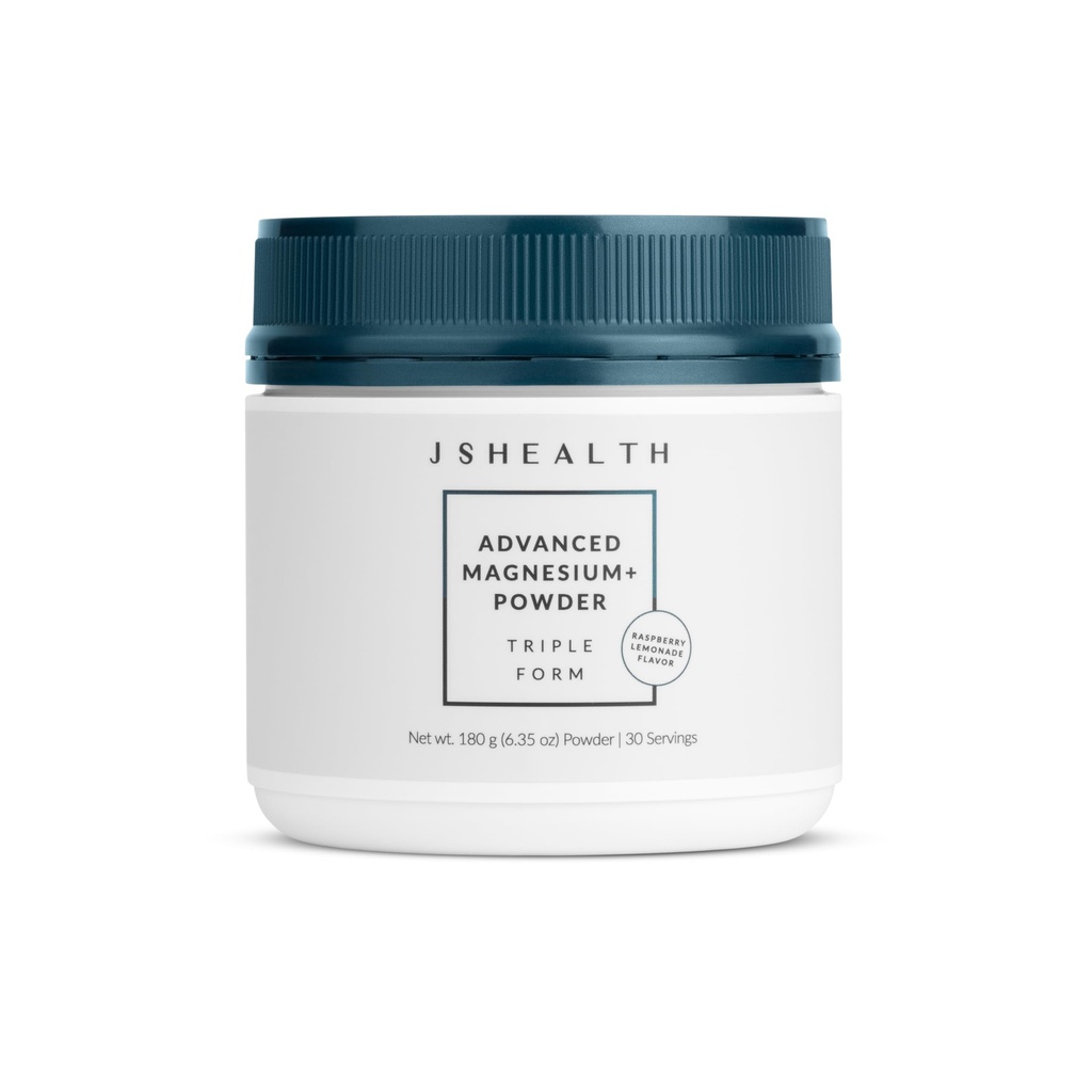 JSHealth Vitamin Advanced Magnesium + Pulver med Magnesium Glycinat & Citrate - 3 Biotilgængelige Former, 400 mg / Servering