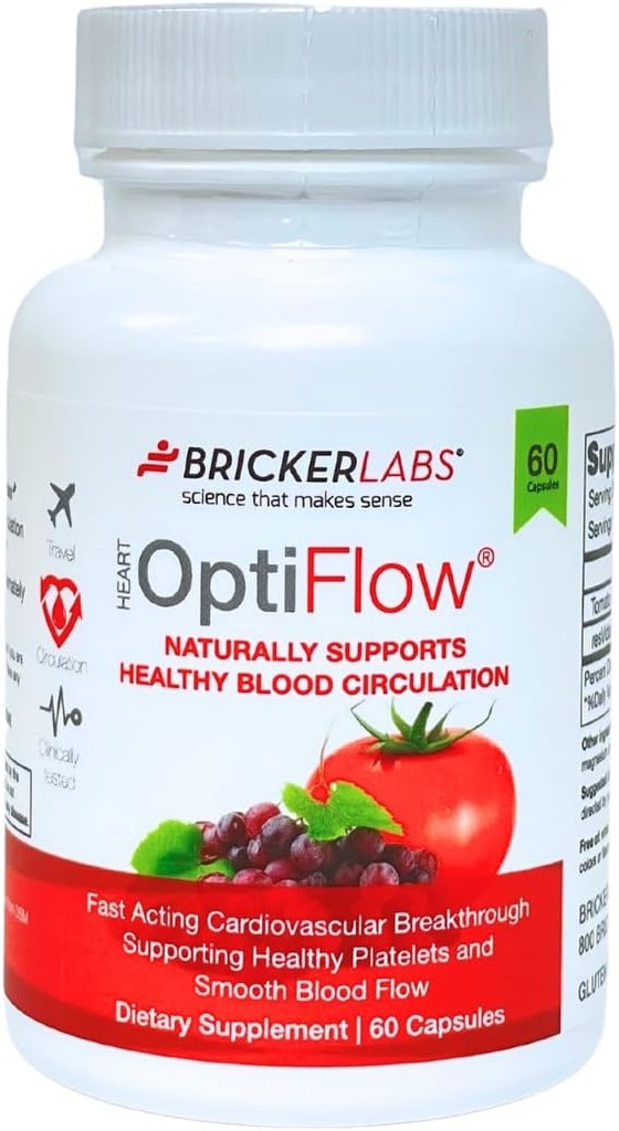 Bricker Labs OptiFlow Blood Circulation Vitaminer, naturligvis understøtter sund blodgennemstrømning, Indeholder FruitFlow og resVida Trans resveratrol. Blood Optimizer Supplement 60 kapsler