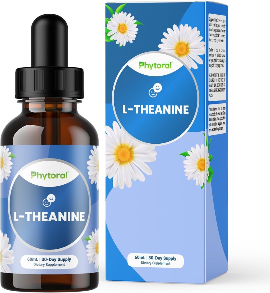 Phytoral Potent L- Theanine Liquid Drops - Høj Absorption L- Theanine for børn & voksne rolig & afslapning support - Premium Kvalitet Drops Ideel til børn og voksne Liquid 30 Servering
