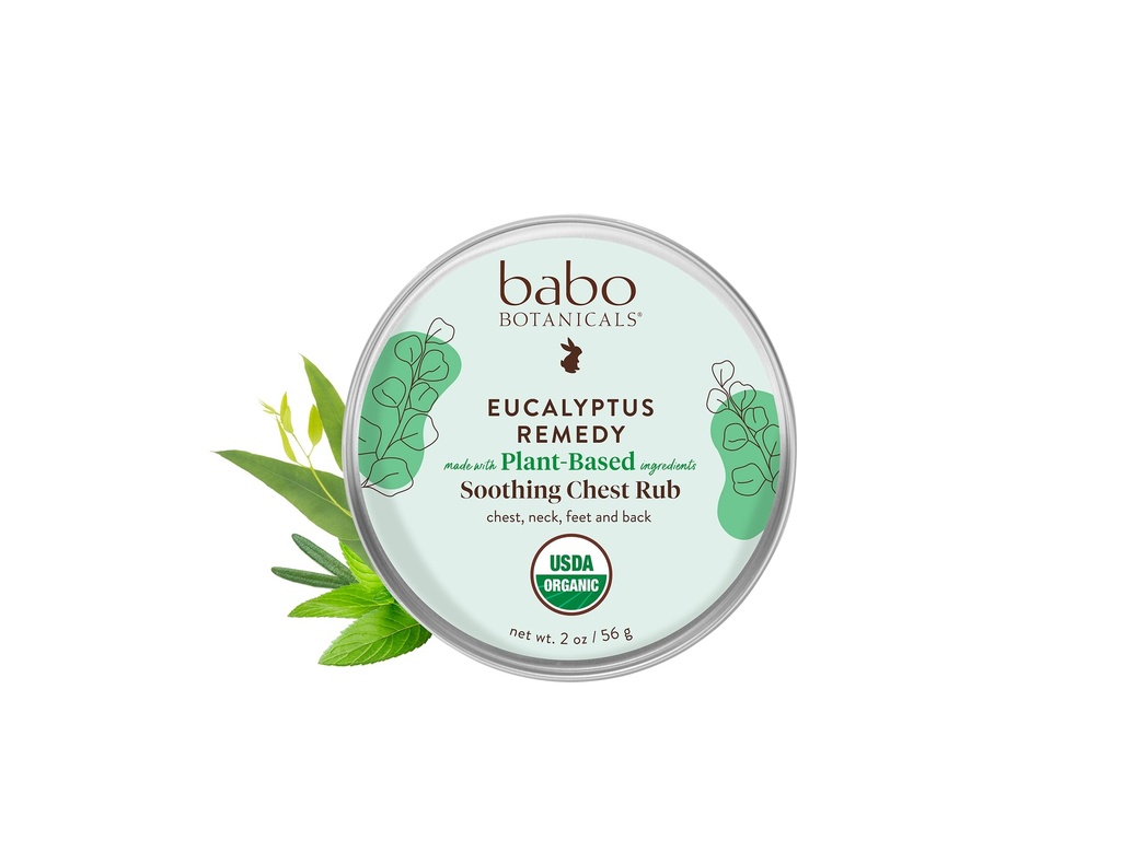 Babo Botanicals Eucalyptus Remedy Soothing Chest Rub - USDA Organic - Calming relief med eucalyptus, lavendel & rosmarin æteriske olier - Lavet uden campher eller Petroleum - I alderen 3 +