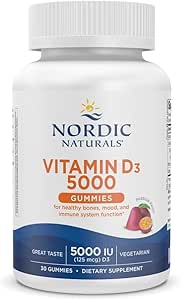 Nordic Naturals D3 5000 Gummies Vitamin, Passionsfrugt - 30 Gummies - Støtte til sunde knogler, Mood, & immunsystem - Vegetarisk - Ikke-GMO - 30 Servering