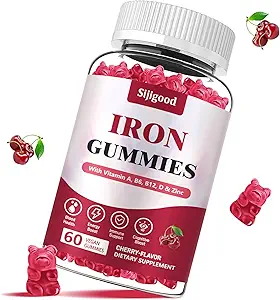 Vegansk jerntilskud til kvinder, med vitamin A, C, B6, B12, folat og zink, energi boost, sukker fri, nej efter smag - lækker Cherry Flavor, 60 Greve