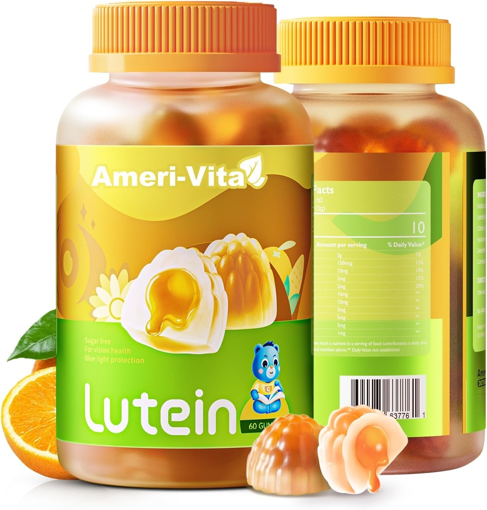 Sugar Free Lutein 5mg Gummies for Eyes Health: med 1mg Zeaxanthin, Lutein Kosttilskud Eye Vitamin Fyldt Gummies Lutein Supplement for Vision og Blå Lys Beskyttelse, Orange Flavor, 60 Greve