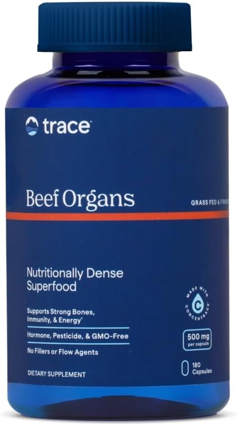 Trace Minerals Beef Organs - Oksekød orgel supplement til daglig wellness - immunsystem, hjerte, energi, hår, hud & ben sundhed - Natural Superfood - Keto & Paleo-Friendly - 180 Greve (30 Servere)