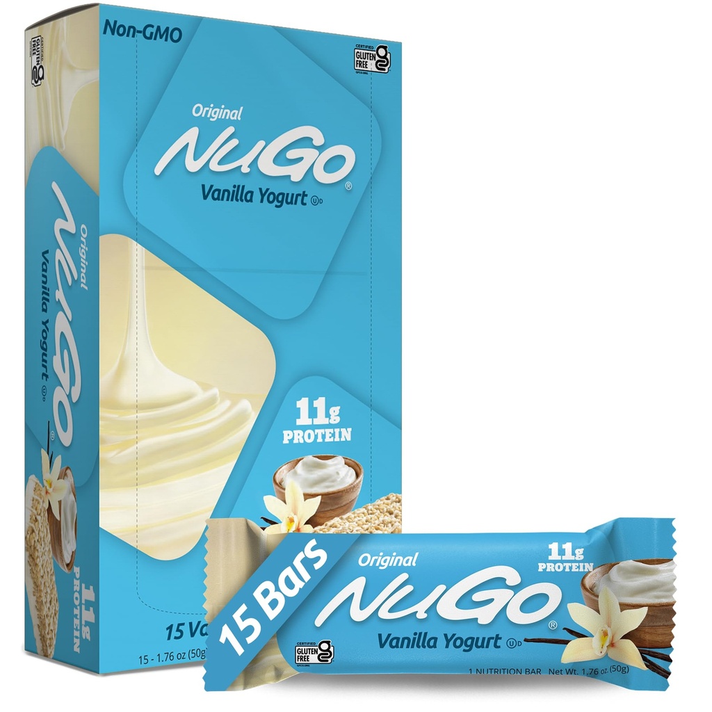 NuGo Protein Bar, Vanilla Yogurt, 11g Protein, 170 kalorier, Gluten Free, 1,76 Ounce hver, 15 Greve (pakke med 1)