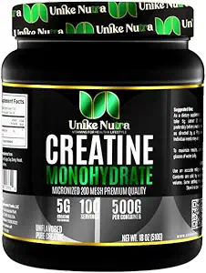 Pure Creatin monohydrat pulver supplement, Unflavored, Understøtter Bulk Muscle Energy, Inddrivelse, & Styrke - Creatin supplement til mænd og kvinder - 500G, 5000mg Per Serv (5g) - 100 Servering