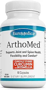 Euromedica ArthoMed - 60 kapsler - Klinisk Studerede Boswellia & Curcumin, Devil 's Claw - Joint & Spine Health, Cartiage Formation, Fleksibilitet, Comfort - 30 Serveringer