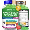 60 Day Supply Magnesium Glycinate 400mg Gummies med Ashwagandha, L- Theanine, CoQ10, Vitamin D3 & B6, Sukker fri Magnesium Gummies for voksne & børn, Stress Relief, Sleep & Calm, Vegan, Gluten Free