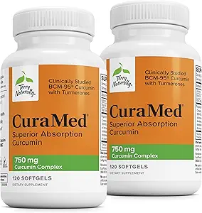 Terry naturligt CuraMed 750 mg - Antioxidant supplement for hjerne & hjerte sundhed - tillæg med højpotens Curcumin kompleks - Nyre, lever & immunforsvar - 120 Softgels (pakke med 2)