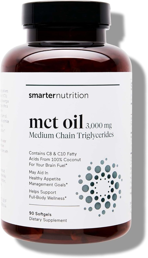 SMARTERNUTRITION MCT oliekapsler C8 og C10 - Ketogent brændstof til hjerne og krop, Vedvarende energi - fra Cold- presset kokos, Palm & Gluten- Gratis, Non- GMO - 90 Greve - 30 -Day Supply