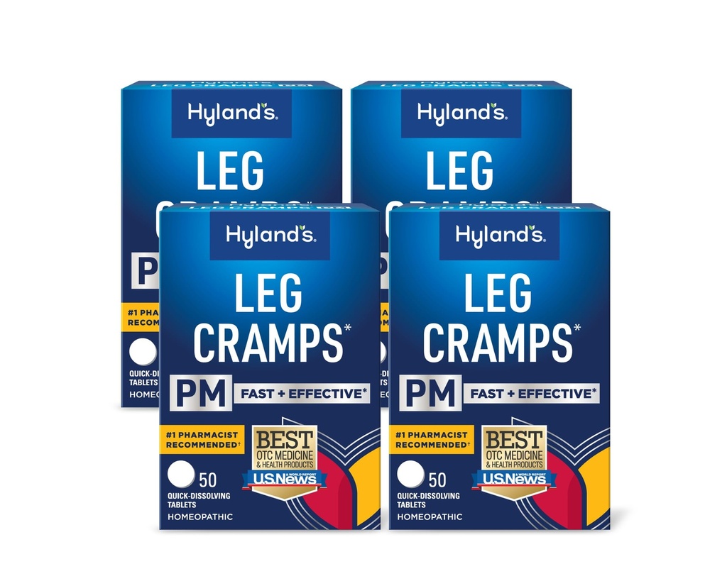 Hyland ben kramper PM, lindring af nat ben, kalv og fod kramper, 50 Quick- Opløsning tabletter 4- Pack (200 Total)