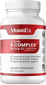 B- kompleks, vitamin B1 B2 B3 B6 B12, Ny formel for Max Vitality & Vedvarende energistøtte, Energy Boost, Nervesystemet support, med C-vitamin, Cholin, Folate, 60 kapsler