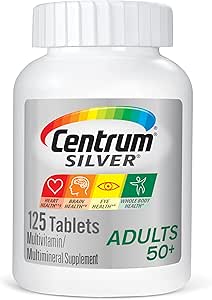 Centrum Sølv Multivitamin til voksne 50 Plus, Multivitamin / Multimineral supplement med vitamin D3, B Vitamin, Calcium og antioxidanter, Gluten Free, Non- GMO Ingredienser - 125 Tæl