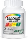 Centrum Sølv Multivitamin til voksne 50 Plus, Multivitamin / Multimineral supplement med vitamin D3, B Vitamin, Calcium og antioxidanter, Gluten Free, Non- GMO Ingredienser - 125 Tæl