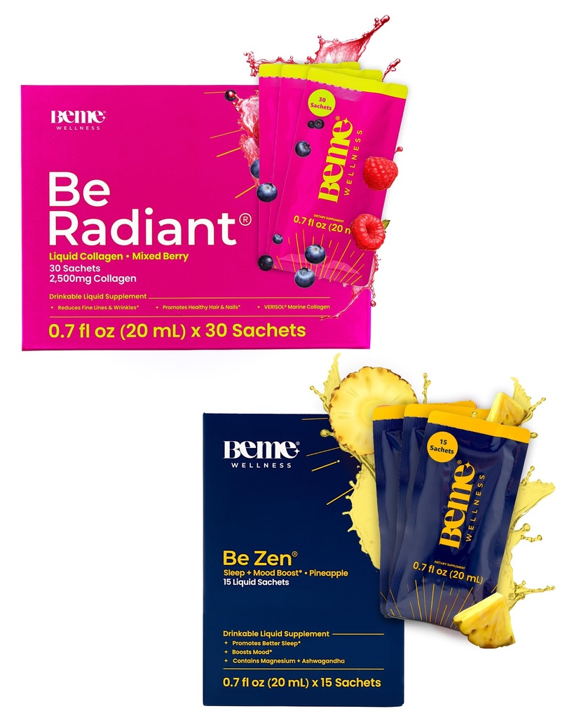 BeMe BeRadiant Berry & BeZen Bundle - Flydende kollagen & Magnesium Glycinate L- Theanin Kosttilskud