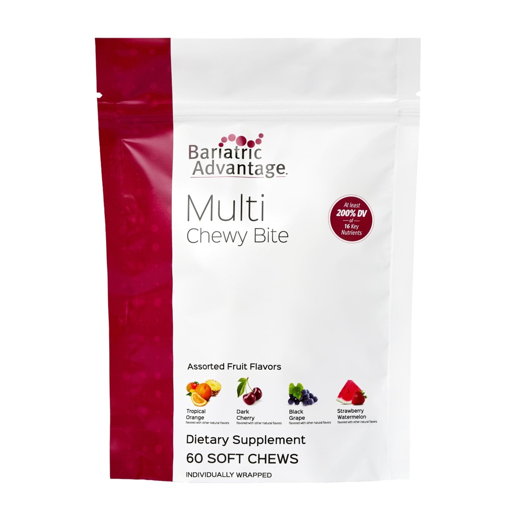 Bariatric Advantage Multi Chewy Bite - Soft Chew Multivitamin til Bariatric Kirurgi Patienter - Chewable Multivitamin med folinsyre, Vitamin D3 & mere - Assorted Fruit Flavor - 60 Greve