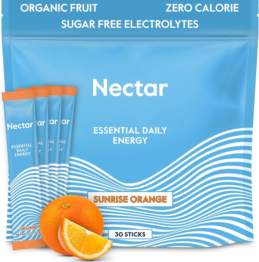 Nectar Energy Booster - Organic Coffein, B12 & Electrolytes - Sukker Free & Zero Calorie - Sund kaffe, Energidrik & Soda Alternativ - Hydration & Energy Supplement (Orange 30 Powder Packets)