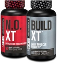 Jacked Factory Muscle Builder Supplement Stack - Build- XT Muscle Builder & N.O. XT Nitric Oxide Boosting Agent for Dual Support (30 dages levering)