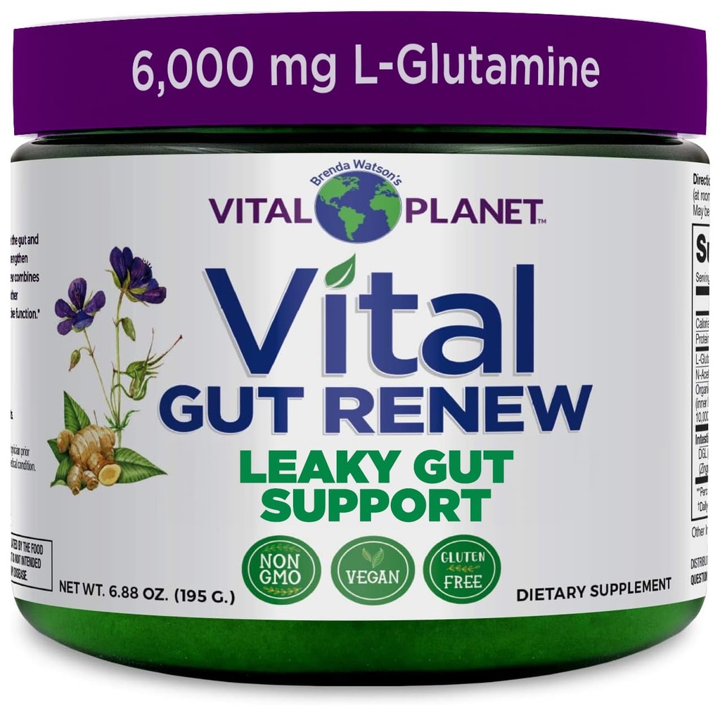Vital Planet - Vital Gut Renew pulver supplement til Leaky Gut Reparation med L- Glutamin, Marshmallow og Ginger Root, DGL Licorice Root og Organic Aloe Vera, L Glutamin 6000mg 6,88 oz