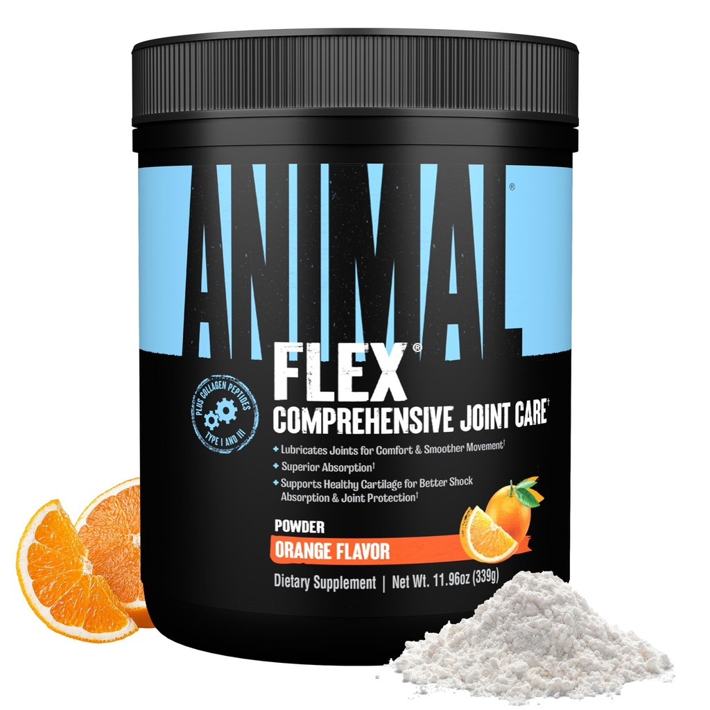 Animal Flex Powder - Fælles Support for Pain Relief, Reparation og Gendannelse Muskler med gurkemeje, Glucosamin, Chondroitin, MSM, Collagen og Boswellia, Great Tasting Orange Flavor, 30 Scoops