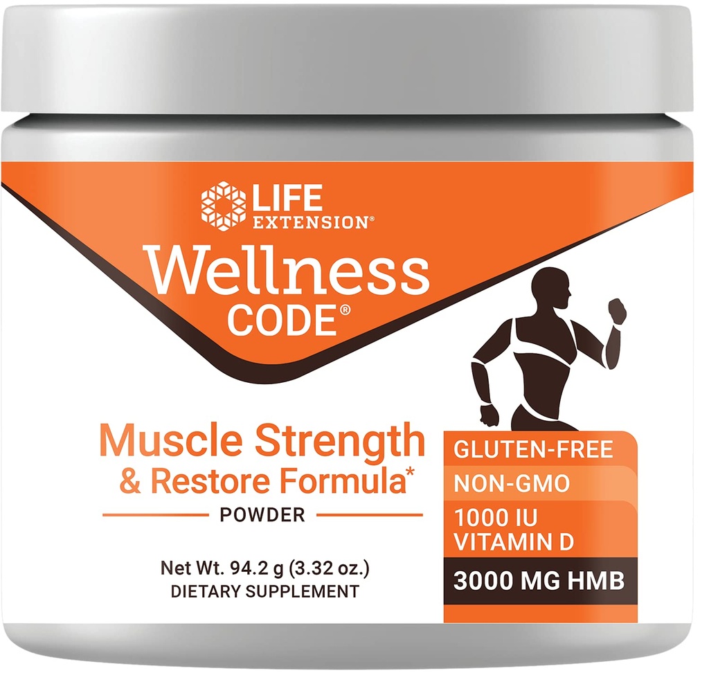 Life Extension Wellness Code ® Muscle Strength & Restore Formel, D3- vitamin, ß- Hydroxy- ß- Methylbutyrat monohydrat (HMB), Muscle Health, Gluten Free, Non-GMO, 94,2 g