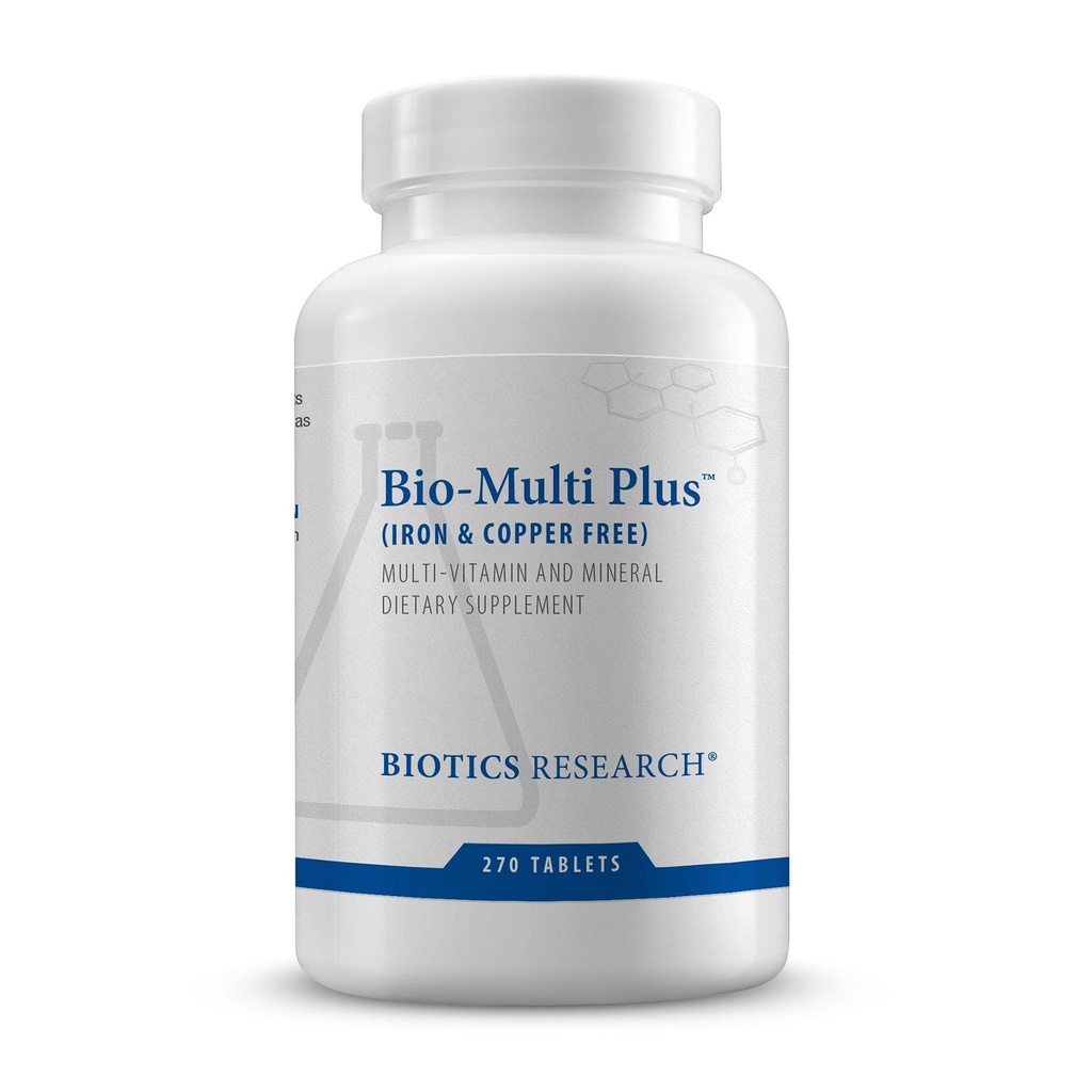 Bioetik Forskning Bio Multi Plus Jern og kobber fri Multivitamin, Chelated Minerals, emulgerede fede Opløselige Vitaminer, Jern fri, kobber fri, Høje antioxidanter, Medical, Catalase 270 Tæl