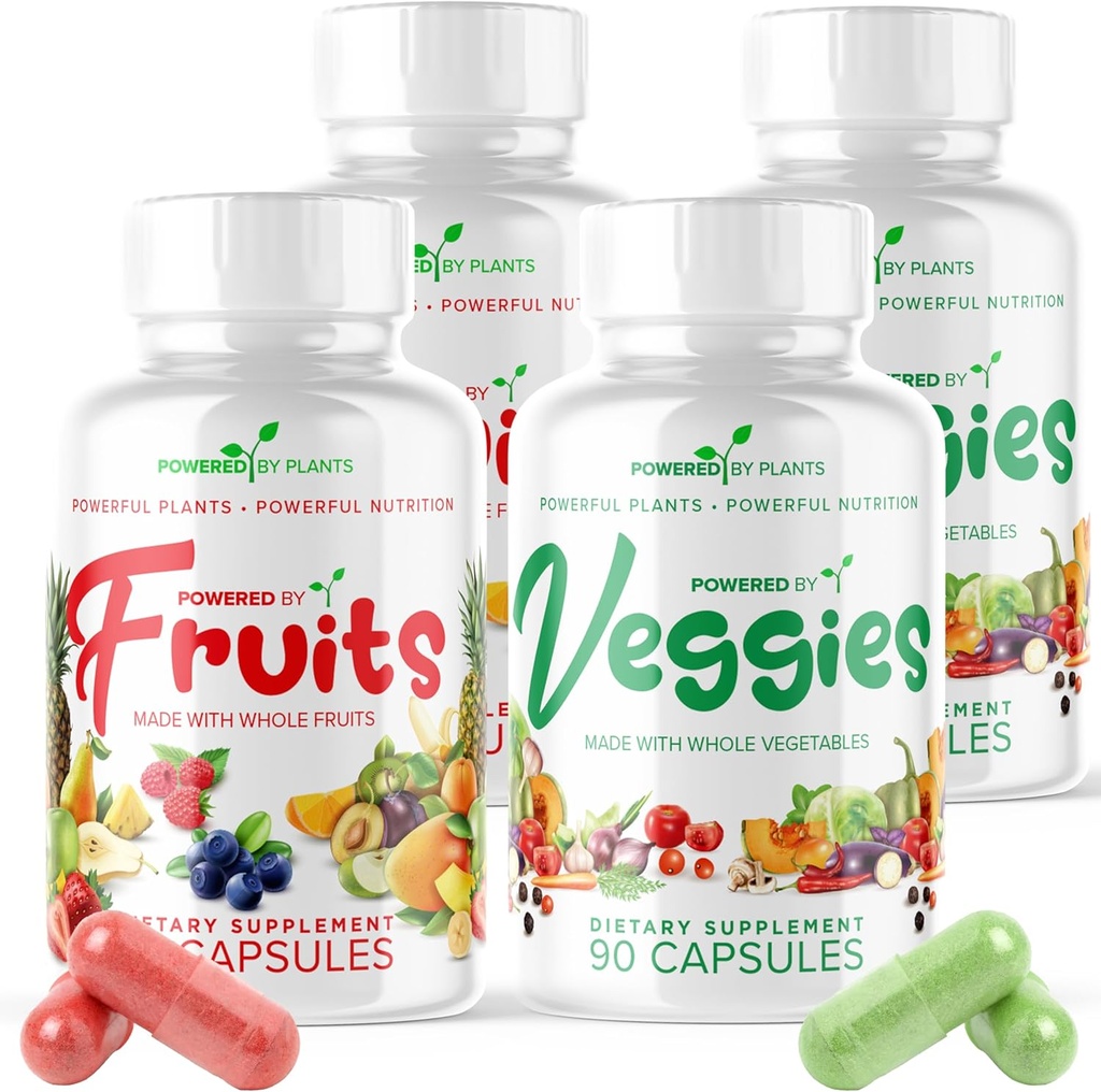 Daily Fruits and Veggies Supplement - 360 Capsules for 60 Days, Non GMO & Gluten Free Superfood with Natural Vitamins - Powered by Plants, 4-Pack