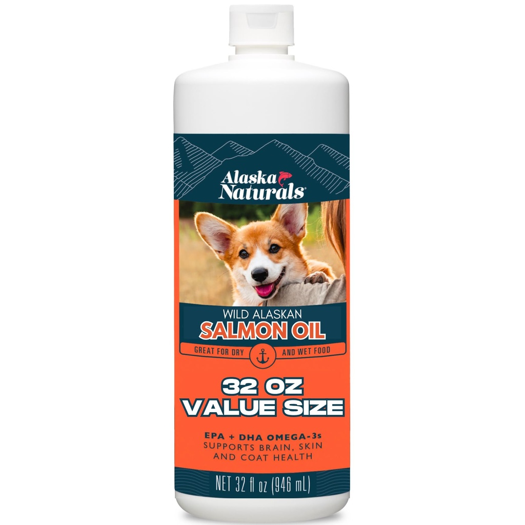 Alaska Naturals Wild Alaska Salmon Fish Oil Supplement for Hunde Hud og Coat med EPA DHA Omega 3 Fedtsyrer flydende mad Topper 32 oz.
