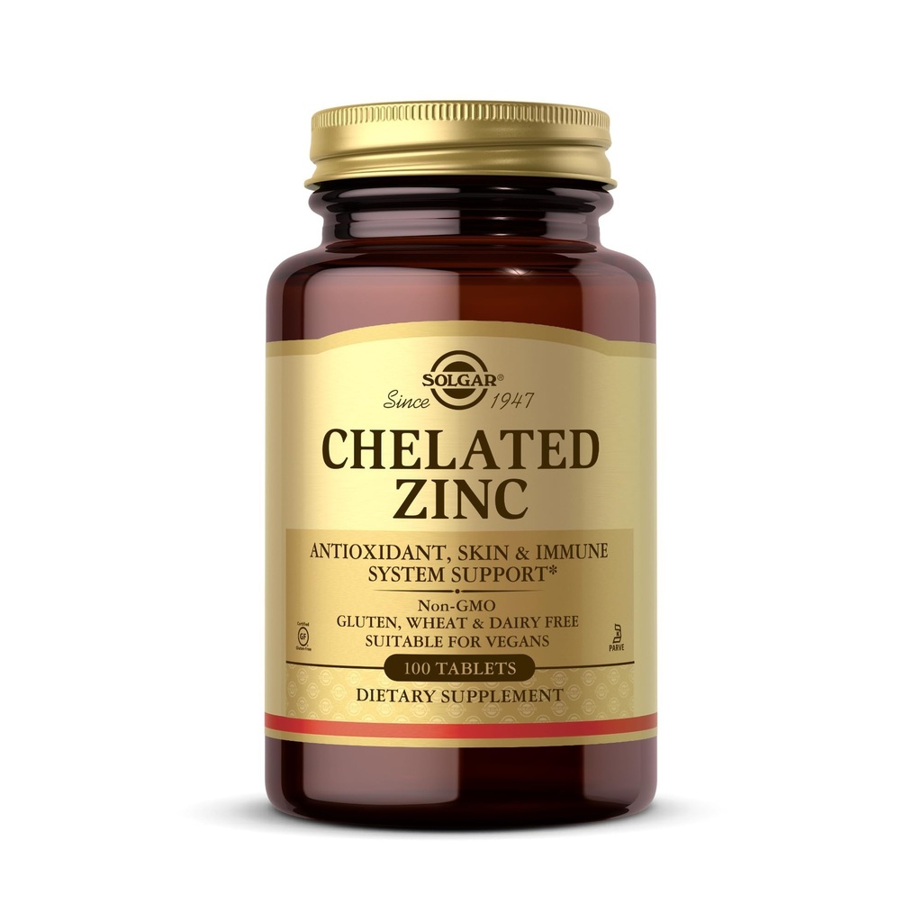 Solgar Chelated Zink, 100 tabletter - Zink til sund hud - Understøtter Cell Growth & DNA Dannelse - Udfører Antioxidant Aktivitet - Understøtter et sundt immunsystem - Ikke GMO, Gluten Free - 100 Servere