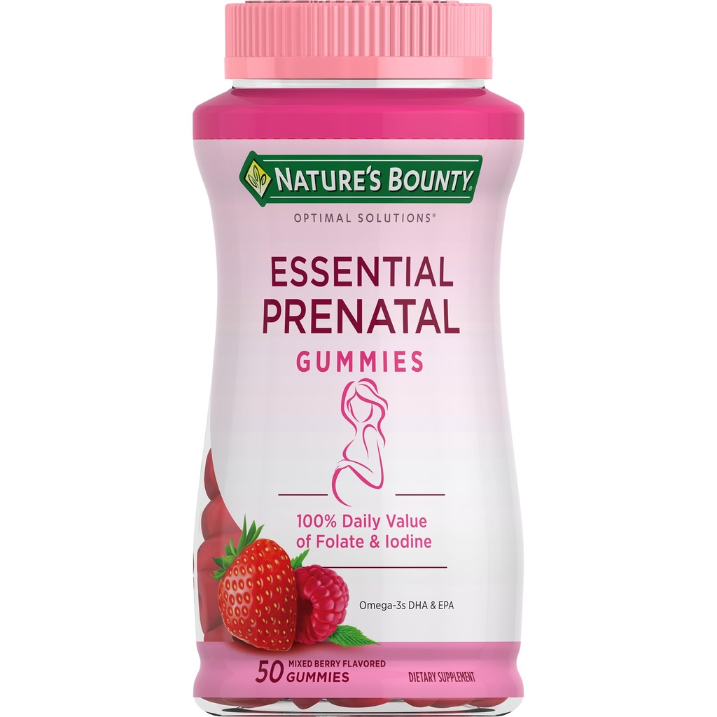 Nature 's Bounty Optimal Solutions Essential Prenatal Gummies, Folsyre og jod, Omega 3 og DHA, 50 Greve, 25 Total Servering