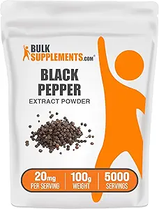 BulkSupplements.com Black Pepper Extract Powder - Black Pepper Kosttilskud, Piperine Kosttilskud - Vegan & Gluten Free, 20mg per Serving, 100g (3,5 oz) (pakke med 1)