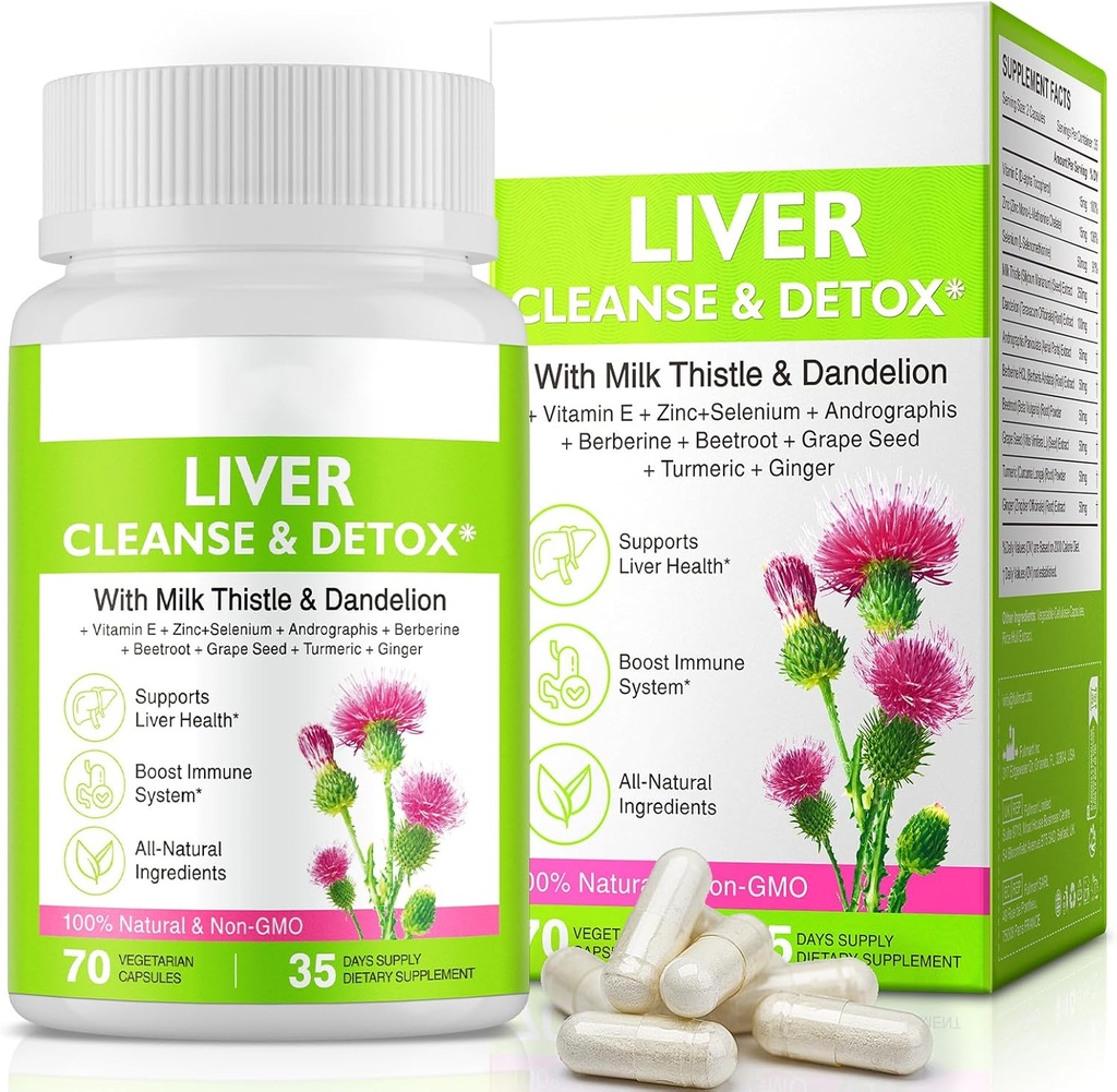 Lever Renew Rense Detox, Lever Rense Detox & Repair & Support; 124; 70 Kapsler 124; Urtetilskud til Lever Sundhed • 124; Mælk Thistle Mælkebøtte Root med 9 Urtebånd mineraler til mænd og kvinder
