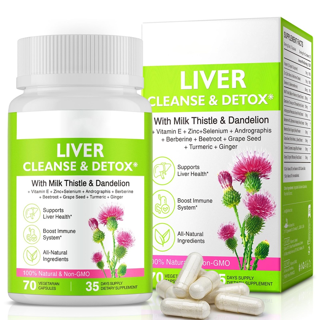 Lever Renew Rense Detox, Lever Rense Detox & Repair & Support; 124; 70 Kapsler 124; Urtetilskud til Lever Sundhed • 124; Mælk Thistle Mælkebøtte Root med 9 Urtebånd mineraler til mænd og kvinder