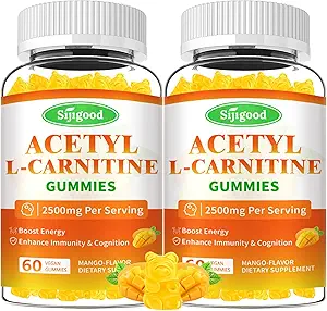 2 Pack Acetyl L- Carnitin gummies for mænd & kvinder - Daglig energistøtte med immunforsvar gummies, Mango Flavor, 120 Greve
