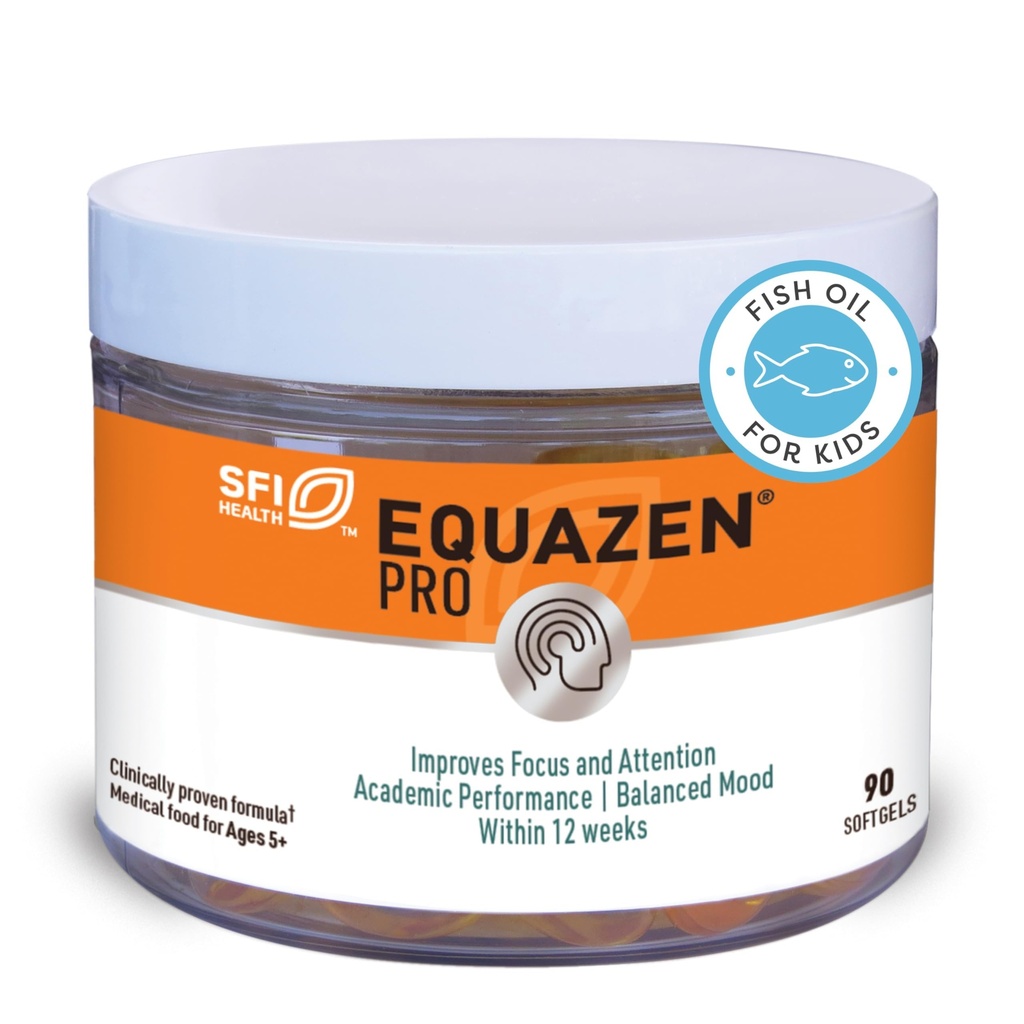 Equazen PRO Fish Oil for Kids - Klinisk testet for at forbedre fokus, Learning + Behavior hos børn, Teens - DHA / EPA Omega-3 + Omega- 6 Supplement til Brain Support * (90 Softgels / 30 Servering)