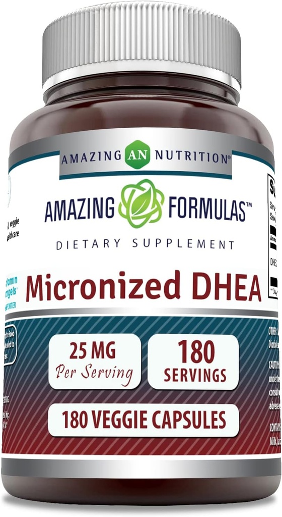 Amazing Formulas Mikronized DHEA 25mg 180 Veggie kapsler Supplement 124; Non- GMO Note 124; Gluten Free