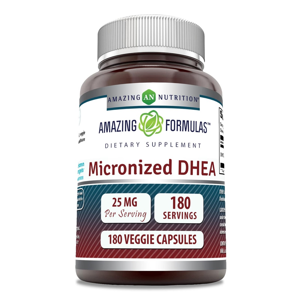 Amazing Formulas Mikronized DHEA 25mg 180 Veggie kapsler Supplement 124; Non- GMO Note 124; Gluten Free