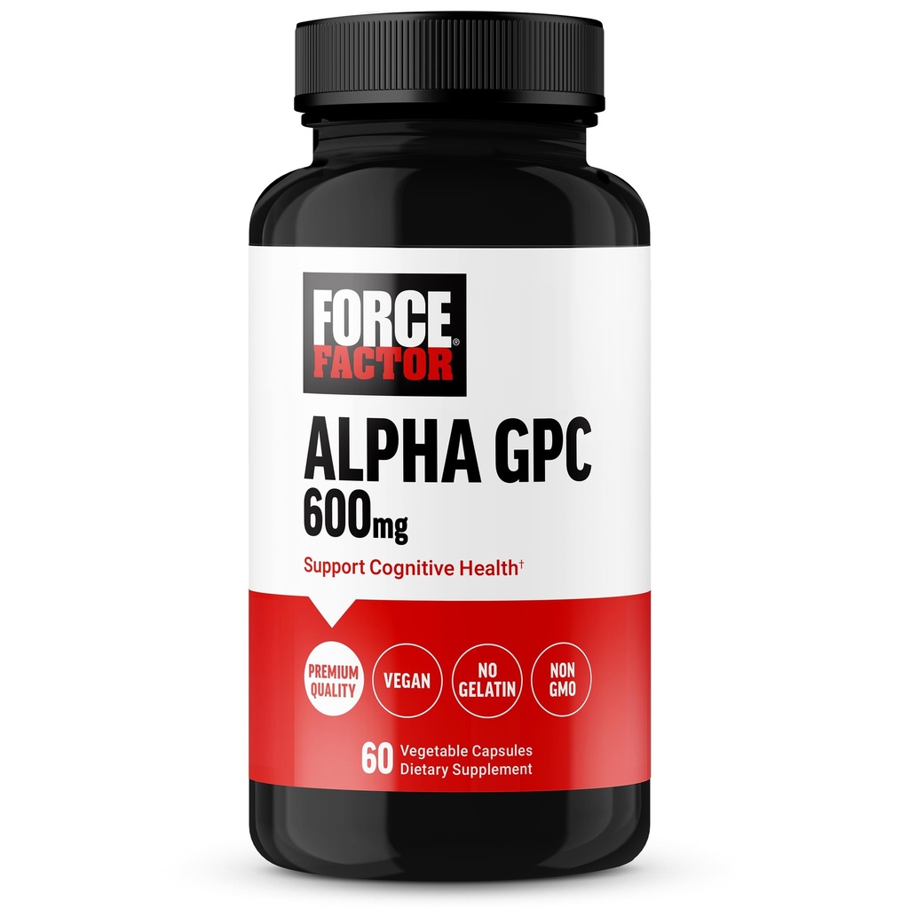 FORCE FACTOR Alpha GPC Brain Supplement for Memory and Focus, Mood Support Supplement med Alpha GPC 600mg, Premium kvalitet, Vegan, Non- GMO, 60 kapsler