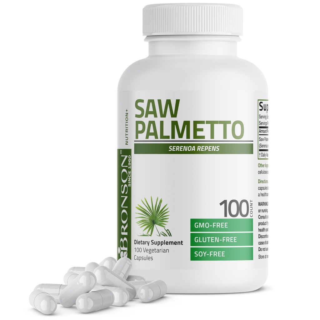Bronson Saw Palmetto ekstra styrke støtter sund prostata funktion og urinvejstilskud - ikke GMO, 100 vegetariske kapsler