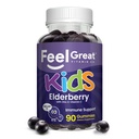 Feel Great Vitamin Co. Elderberry Gummies for Kids Name 124; Immunsupport.124; Natural Antioxidant ImmunBooster # 124; med C-vitamin og Zink.124; Gluten Free & Vegetar # 124; 90 Gummies