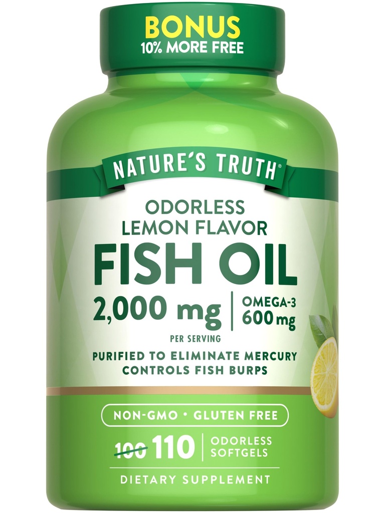 Nature 's Truth Fish Oil 2000mg against 124; 110 Softgels against 124; Omega-3 against 124; Lemon Flavor against 124; Non- GMO & Gluten Free Supplement